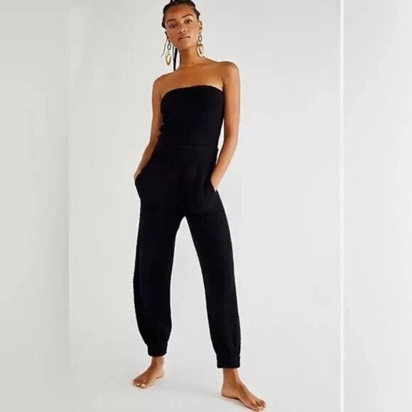 New FREE PEOPLE black Claire One-Piece jumpsuit size M - Picture 3 of 13